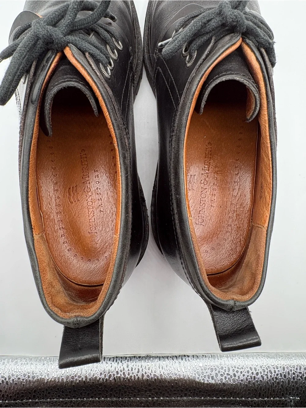 Johnston & Murphy Derby Shoes Mens 9.5 Black Leather Lug Sole Made in Italy